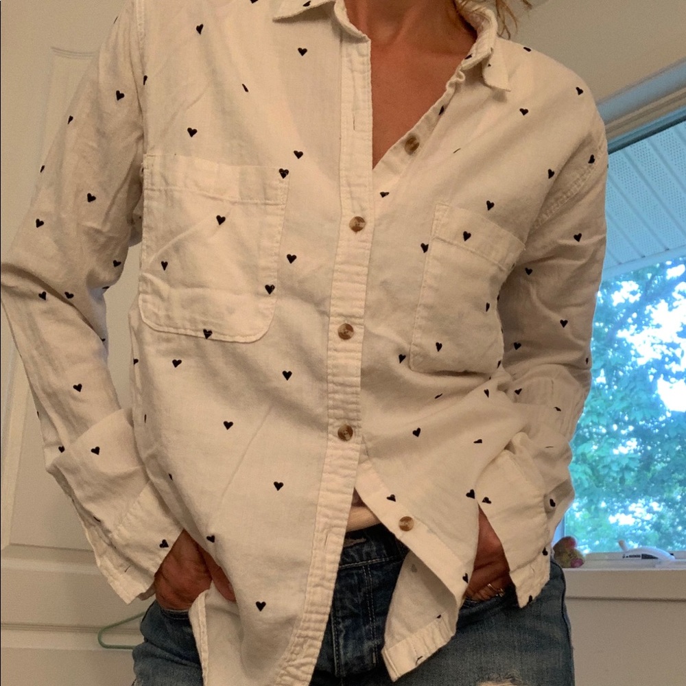 Abercrombie Boyfriend white cotton button up Med